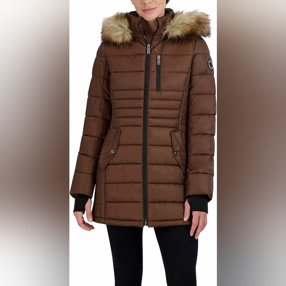 HFX Outdoors Womens Brown Long Sleeve Full-Zip Puffer Coat Jacket Size Large